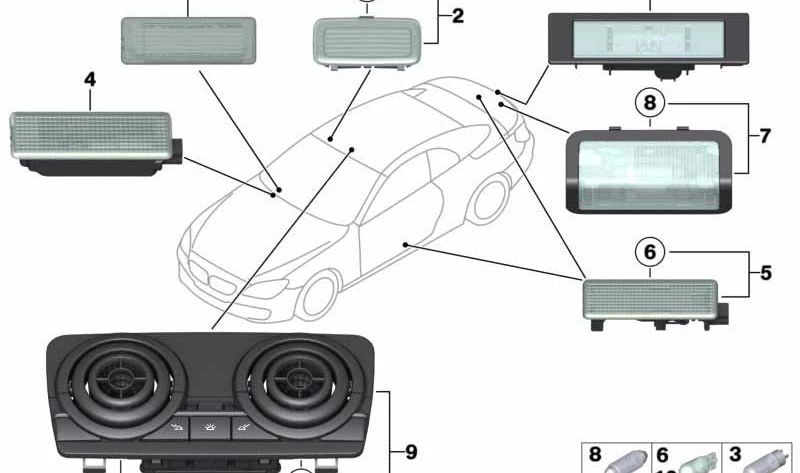 Luz interior habitáculo OEM 63316961999 para BMW E60, E61, F10, F11, E63, E64, F06, F12, F13, E65, E66, F01, F02, F04, E84, E70, E71, E72, E85 y MINI R50, R52, R53, R55, R56, R57, R58, R59, R60, R61. Original BMW y MINI.
