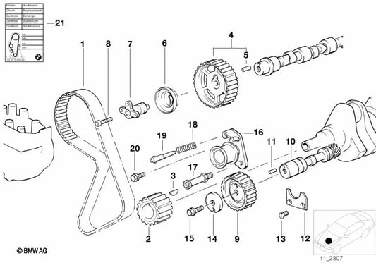 Adesivo para troca de correia dentada para BMW Série 3 E21, E30, E36, Série 5 E12, E28, E34 (OEM 11311739073). BMW original