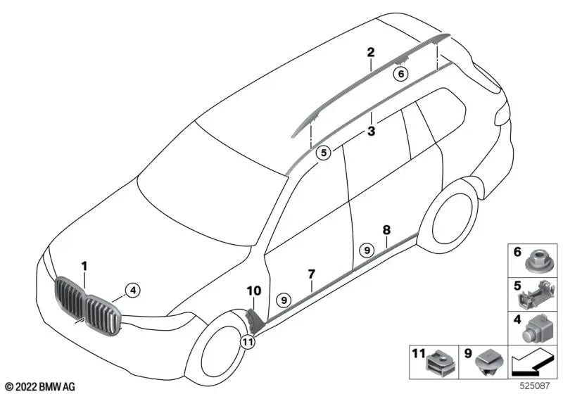 Dekorative Formteile des linken Daches für BMW G07, G07N (OEM 5131749649). Original BMW.