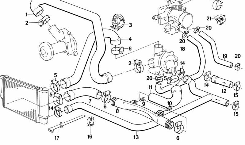 Manguera de agua OEM 11531722486 para BMW E34. Original BMW.