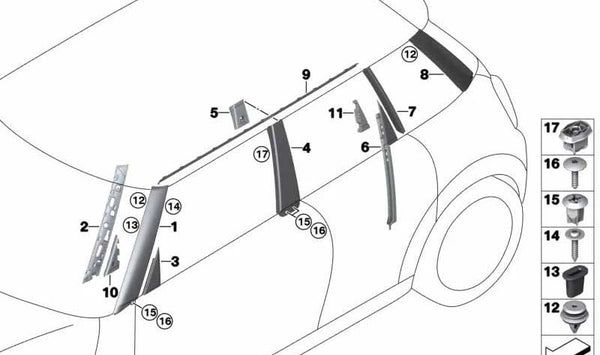 Moldura angular interior derecha OEM 51337337038 para MINI F55, F55 LCI (2013–2024). Original MINI.