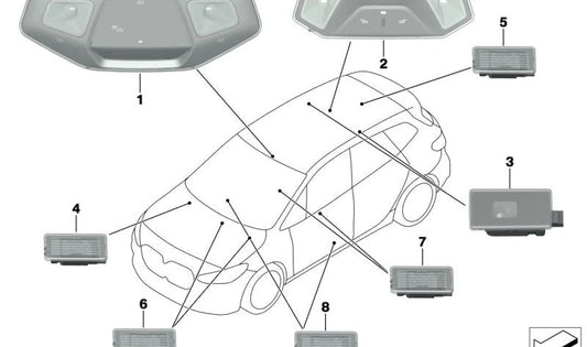 Luz de lectura interior OEM 63315A9B4C0 para BMW F70, U06, U11, U12, U10 y MINI F65, F66, U25. Original BMW y MINI.
