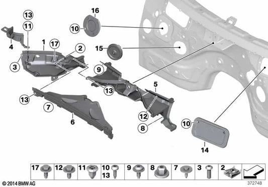 Tampa de partição inferior para BMW X3 F25, X4 F26 (OEM 51717244144). BMW original.