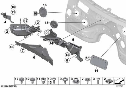 Parede divisória do compartimento do motor esquerdo para BMW X3 F25, X4 F26 (OEM 51717213663). BMW originais.