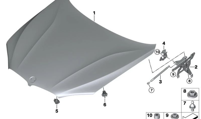 Cappuccio anteriore destro OEM 41007381782 per BMW F15, F85, F16, F86. Sostituzione BMW originale.