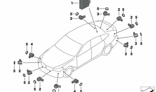 Sensor de aparcamiento ultrasónico color Jatoba OEM 66209359096 para BMW G30 {518d, 520d}. Compatible con sistemas Park Distance Control (PDC) y asistente de aparcamiento. Original BMW.