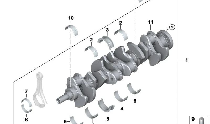Cigüeñal sin casquillos OEM 11217572875 para BMW Serie 5 F07, F10, F11; Serie 6 F12, F13; Serie 7 F01, F02, F03; X5 E70; X6 E71... y más. Original BMW.