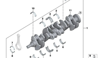 Cigüeñal sin casquillos OEM 11217572875 para BMW Serie 5 F07, F10, F11; Serie 6 F12, F13; Serie 7 F01, F02, F03; X5 E70; X6 E71... y más. Original BMW.