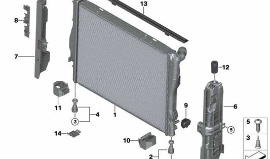 Lower Radiator Support OEM 17117807186 for BMW E81, E82, E87, E88, E92, E93. Original BMW.