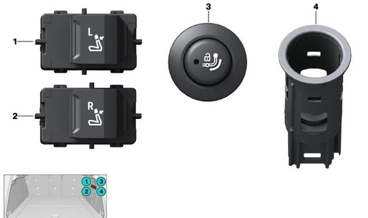 Left Seat Back Remote Release Switch for BMW i I20 (OEM 61315A2BCB8). Original BMW