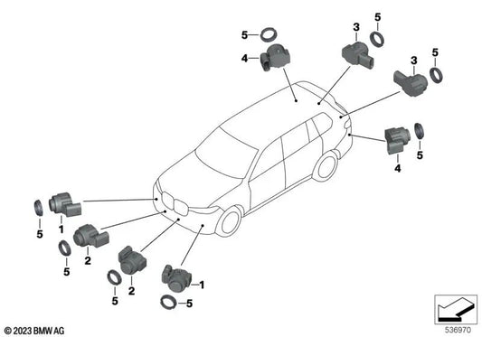 Gray Skyscraper Ultrasonic Sensor for BMW X1 U12, X5 F95N, G05N, G18N, X6 F96N, G06N, X7 G07N (OEM 66205A24400). Genuine BMW.