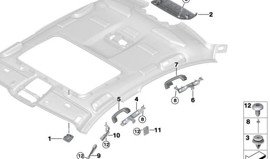 Manico del tetto posteriore sinistro 51167384557 per BMW F90, G30. BMW originale.