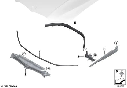 Junta frontal de capó delantera para BMW G20, G20N, G21, G21N, G28, G28N, G80, G81, G22, G23, G26, G82, G83 (OEM 51767419379). Original BMW.