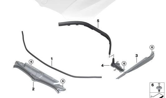 Junta lateral derecha del capó OEM 51767419384 para BMW G20, G21, G28. Original BMW.