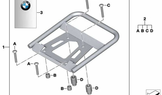 Conjunto de peças anexadas ao suporte Topcase OEM 71607714518 para BMW F 800 GS, F 800 GS Adventure. Originais BMW Motorrad.