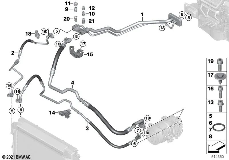 Twin Pipe Coolant Pipe for BMW X5 E70, E70N, F15, F85, X6 E71, F16, F86 (OEM 64539271894). Original BMW.