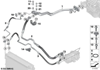 Twin Pipe Coolant Pipe for BMW X5 E70, E70N, F15, F85, X6 E71, F16, F86 (OEM 64539271894). Original BMW.