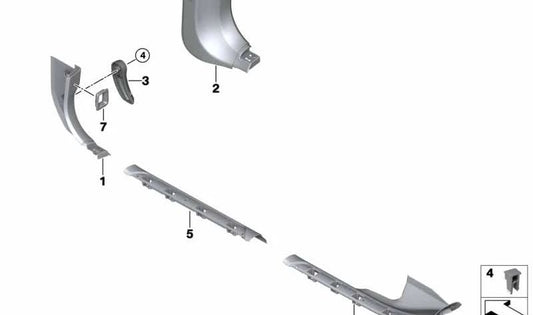 Cubierta lateral inferior delantera derecha OEM 51437990480 para BMW G11, G11N, G12, G12N. Original BMW.