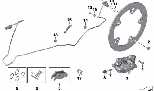 Soporte de freno trasero OEM 34517686494 para BMW Motorrad F750GS, F850GS, F850GS Adventure, F900R, F900XR. Original BMW Motorrad.