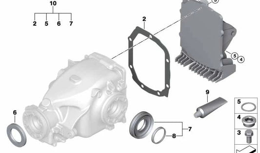 Tapa del diferencial trasero OEM 33127531407 para BMW Z4 E85. Pieza original BMW.