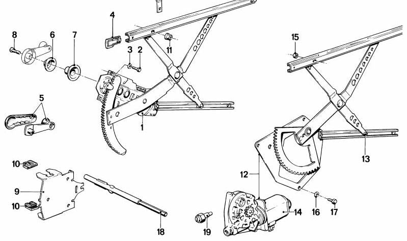 Elevalunas eléctrico delantero derecho para BMW E28 (OEM 51331921472). Original BMW