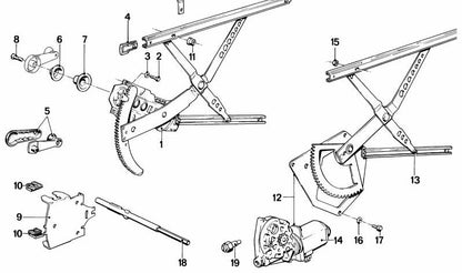 Elevalunas eléctrico delantero derecho para BMW E28 (OEM 51331921472). Original BMW