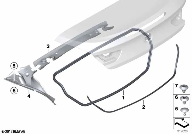 Clipe inferior para BMW 5 E61, E61N Series, Série 6 E64, F06, F12, F13, 7 E65 Series, E66, X6 E71 (OEM 51717049175). BMW original
