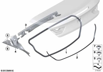 Clipe inferior para BMW 5 E61, E61N Series, Série 6 E64, F06, F12, F13, 7 E65 Series, E66, X6 E71 (OEM 51717049175). BMW original