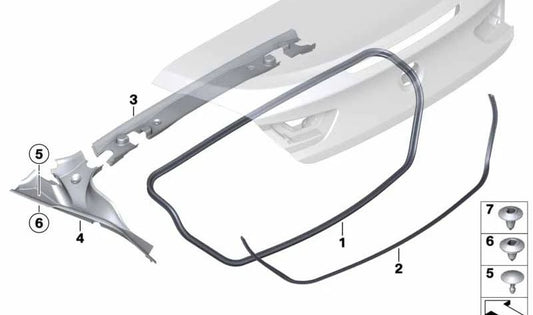 Cubierta canaleta de agua izquierda OEM 51497453351 para BMW F12 y F13. Original BMW.