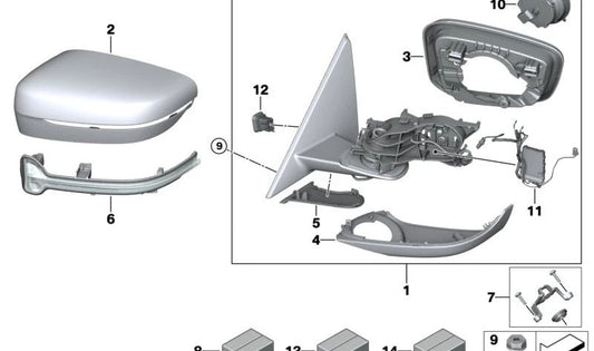 Espejo retrovisor derecho sin cristal calefactable OEM 51165A3DCF6 para BMW G26 (420d, 420d xDrive, 420i, 430d xDrive, 430i, 430i xDrive, eDrive40, ALPINA D4s). Original BMW.