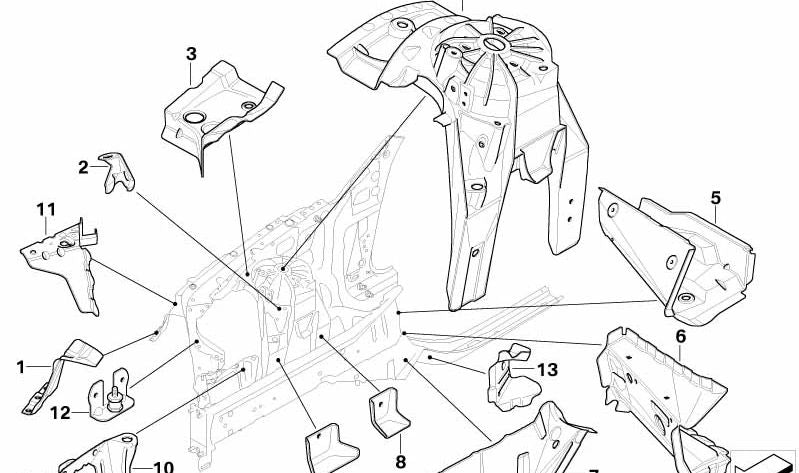 Soporte lateral delantero derecho OEM 41217120888 para BMW Serie 6 E63 (630i, motores N52 y N53, manual y automático, tracción trasera, 2004–2010). Pieza original BMW.