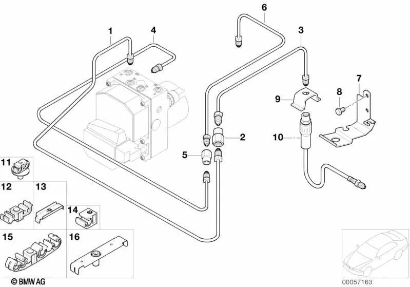Mangueira do freio traseiro para BMW E38, E52 (OEM 34301163080). BMW original.