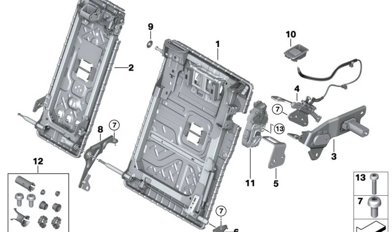 Kit de reparación casquillo asiento trasero OEM 52206994316 para BMW G20, G20N, G21, G21N, G81, G81N, F90, F90N, G30, G30N, G31, G31N, G32, G32N, F93, G16. Original BMW.