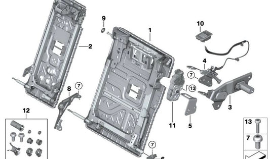 Kit de reparación casquillo asiento trasero OEM 52206994316 para BMW G20, G20N, G21, G21N, G81, G81N, F90, F90N, G30, G30N, G31, G31N, G32, G32N, F93, G16. Original BMW.