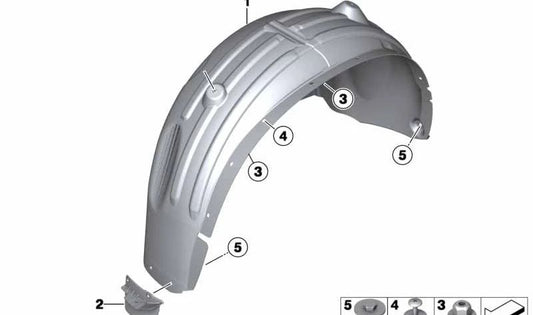 Cubierta paso de rueda trasero derecho OEM 51717213650 para BMW F25 y F26. Compatible con modelos X3 sDrive18d y sDrive20i. Pieza original BMW.