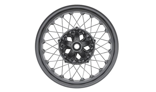 Rueda de radios trasera negra 5.5x17 OEM 36319445145 para motos BMW R nineT, R nineT Pure, R nineT Scrambler, R nineT Urban G/S. Original BMW Motorrad.