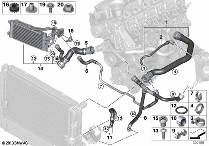 Tubo de Enfriador Superior para BMW E90N (OEM 17127805260). Original BMW