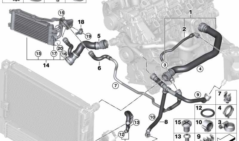 Tubo derivación vaso expansión OEM 17127803838 para BMW E82, E88, E90, E91, E92, E93, E84. Original BMW. Ideal para problemas de fugas o refrigeración del motor.