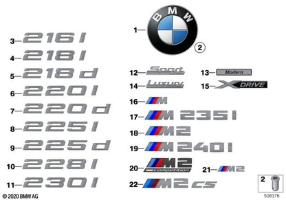 Emblema BMW XDRive per la serie F: F20, F21, F22, F23, F30, F31, F32, F33, F36, F07, F10, F35, F06, F12, F13. BMW originale.