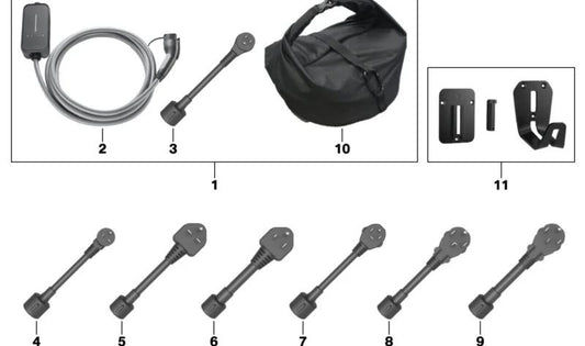 Cable adaptador NEMA 5-15 (Tipo B) 10A OEM 61905A13A46 para BMW {G20,G20N,G26E,G26F,G30N,G12N,G70i,I01N,I20,G01,G01N,G05} y MINI {F56F,F60N}. Original BMW y MINI.