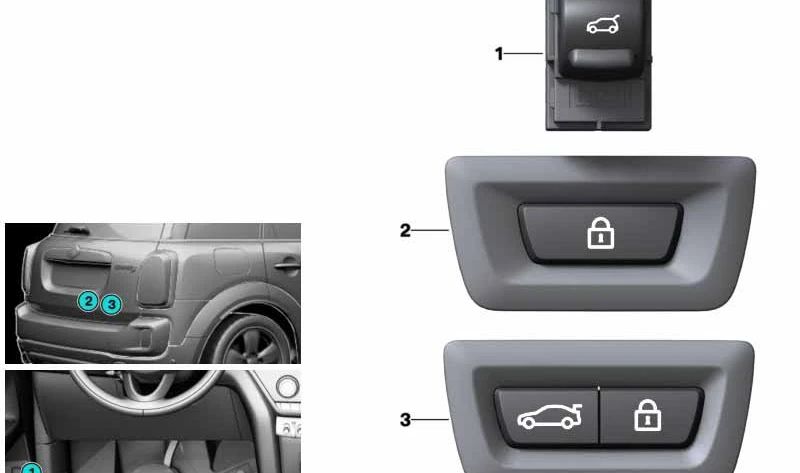OEM rear gate activation switch 61319353069 for Mini Countryman F60, F60 LCI. Original Mini.