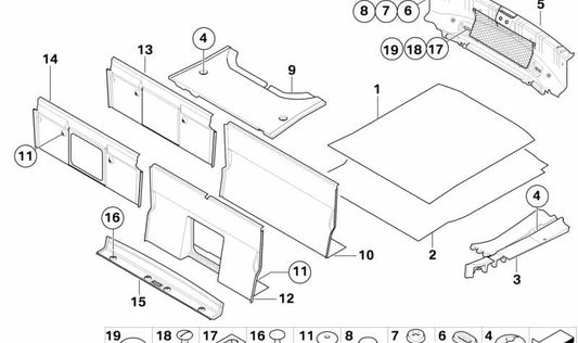 Base inferior maletero OEM 51477131296 para BMW E64, E64N. Pieza original BMW para el suelo del maletero, ideal para sustituir la base dañada o desgastada y mantener la integridad del compartimento de carga.