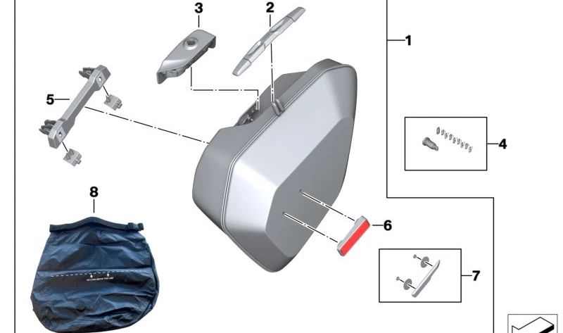 Suporte de maleta direita OEM 77419443662 para motocicletas BMW F 900 R, F 900 XR. Originais BMW Motorrad.