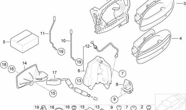Cable Bowden maneta exterior puerta trasera OEM 51227061461 para BMW E65, E66. Original BMW.