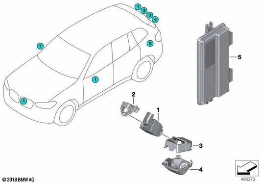 Unidade de controle de câmera de visão surround para BMW Série 5 F90, G30, G31, G38, Série 6 G32, Série 7 G11, G12, X3 F97, G01, G08, X4 F98, G02 (OEM 66515A7C9A9). BMW original