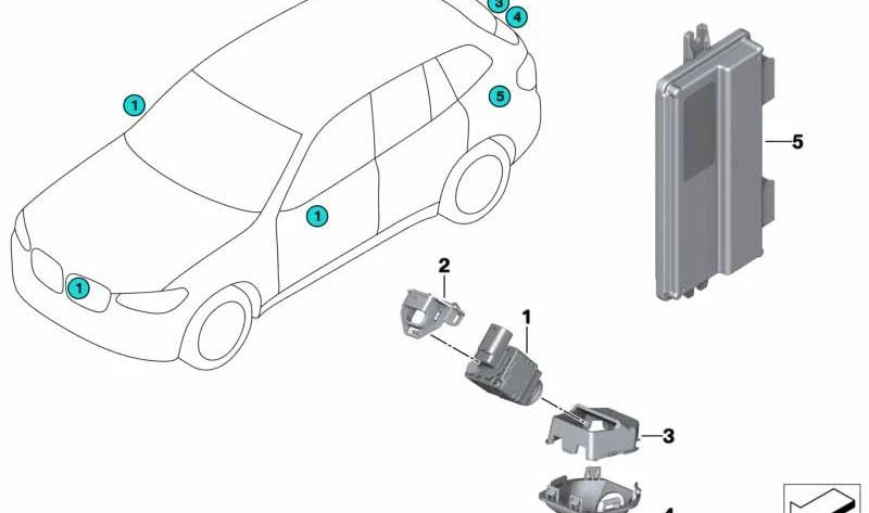 Vista surround dell'unità di controllo OEM 66515B39F24 per BMW F90 M5, G30 518D, 520D. Compatibile con modelli automatici e manuali, trazione posteriore e totale. BMW originale.