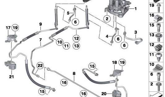 Tubo de pressão para o bloco de válvula OEM 37136775212 para BMW F07, F10, F11, F06, F12, F13, F01, F02. BMW original