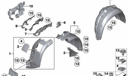 Cubierta de paso soporte de suspensión derecha OEM 51717127352 para BMW E81, E82, E87, E88, E90, E91, E92, E93, E84. Original BMW.