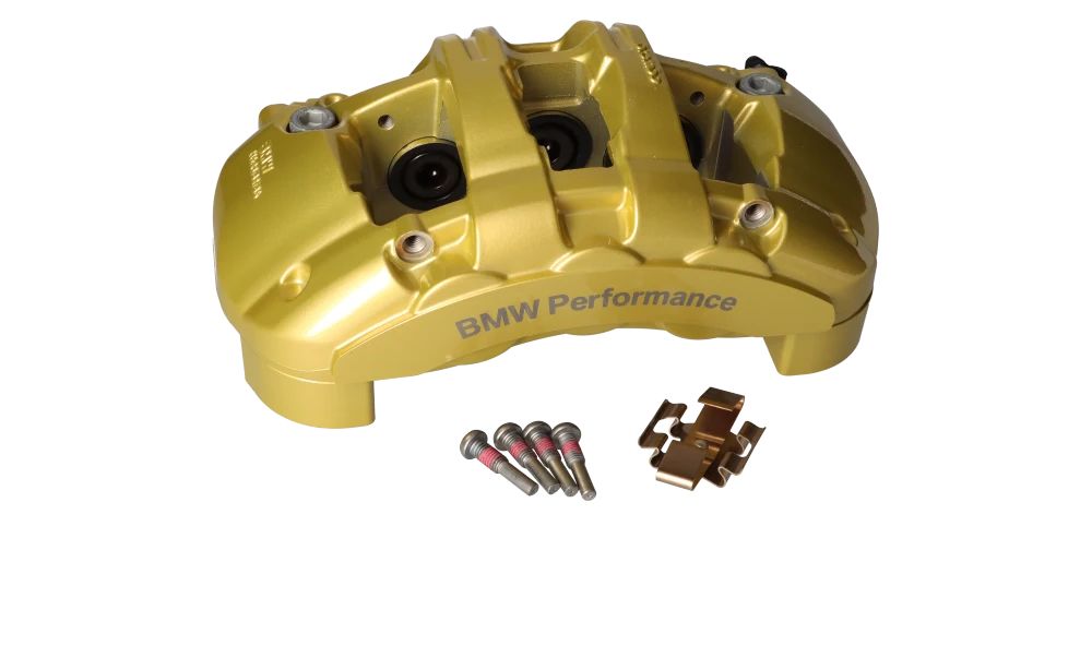 Pinza de freno delantera derecha M Performance OEM 34116786742 para BMW E81, E82, E87, E88, E90, E91, E92, E93. Original BMW.
