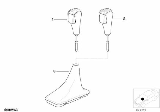 Couvercle de levier d'engrenage en cuir pour la série BMW 3 E46 (OEM 25161423135). BMW d'origine
